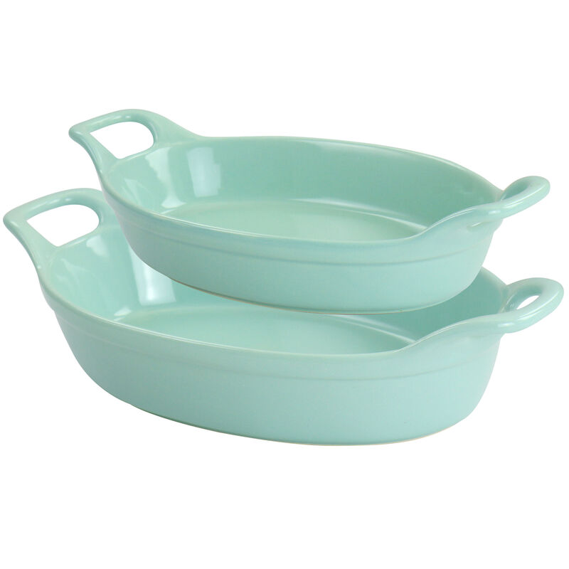 Martha Stewart Stoneware 2 Piece Oval Baker Set in Mint