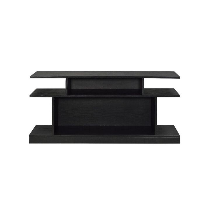 Sofa Table with 2 Open Compartments and Extended Sides, Black-Benzara
