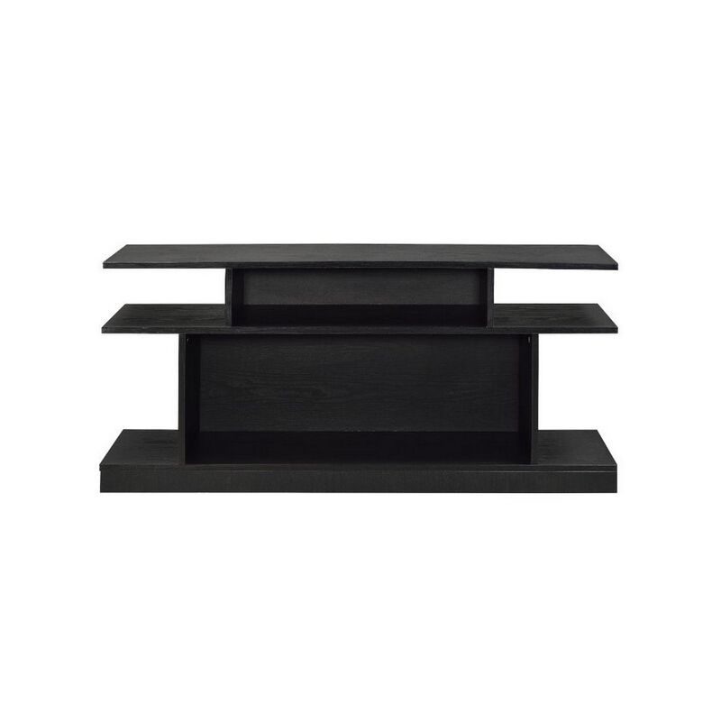 Sofa Table with 2 Open Compartments and Extended Sides, Black-Benzara