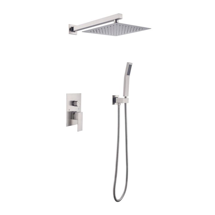 10 Inch Shower Head Bathroom Luxury Rain Mixer Shower Complete Combo Set Wall Mounted, Brushed Nickel