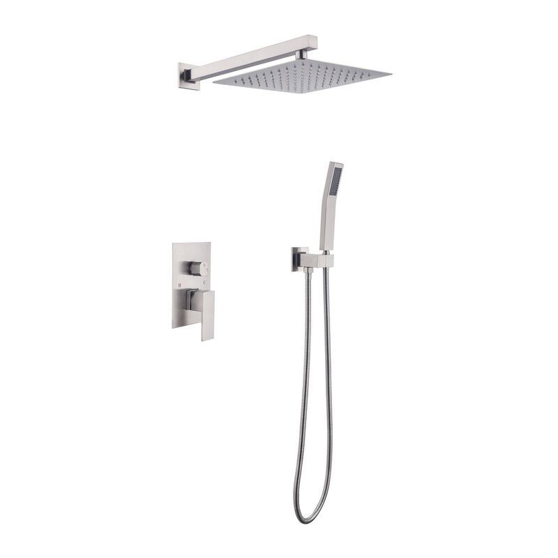 10 Inch Shower Head Bathroom Luxury Rain Mixer Shower Complete Combo Set Wall Mounted, Brushed Nickel