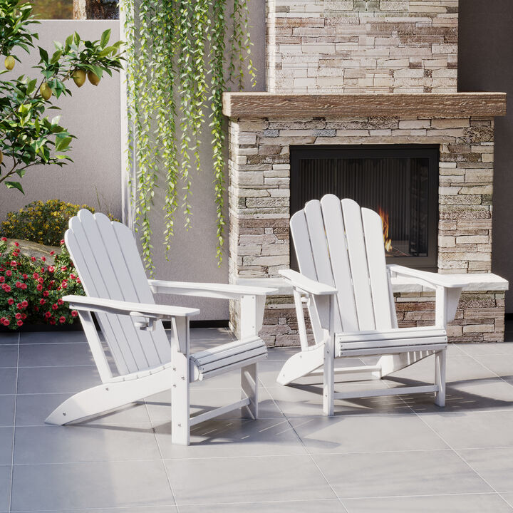 WestinTrends Outdoor Patio HDPE Adirondack Chairs With Cup Holders (Set of 2)
