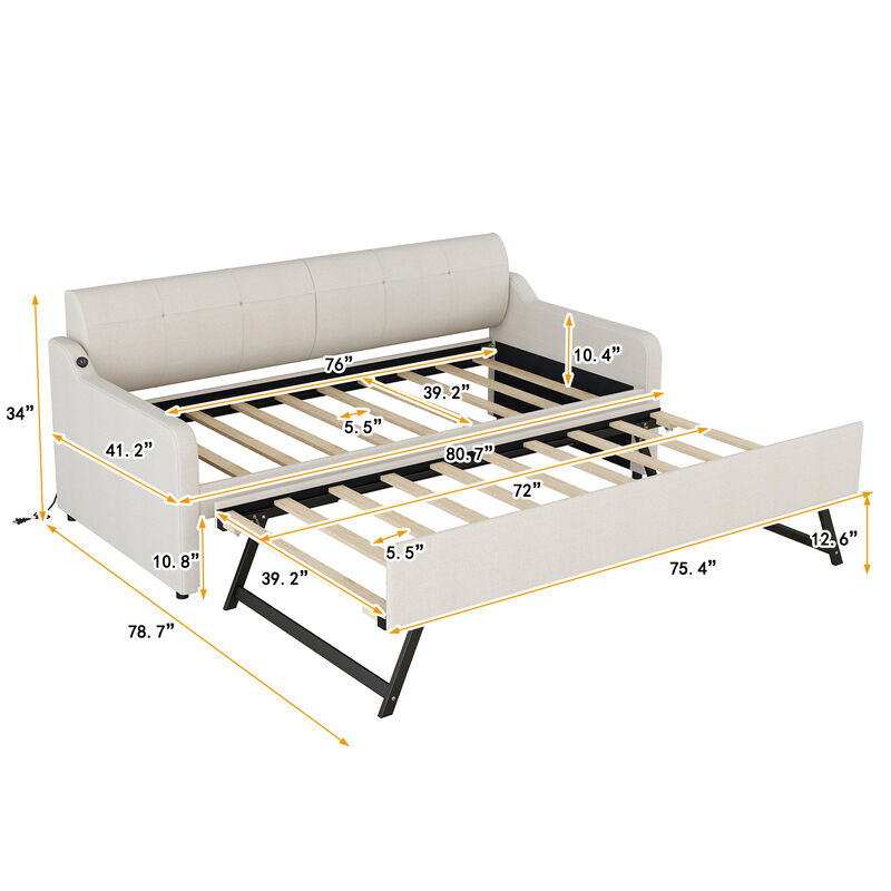 Merax Upholstery Daybed with Trundle and USB Charging Design