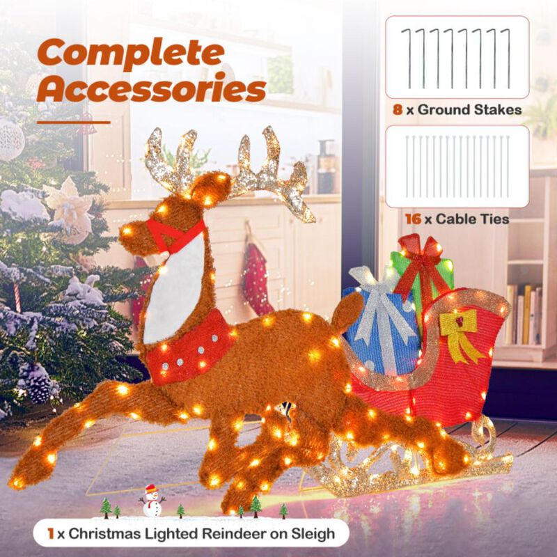 Hivvago Lighted 2D Christmas Reindeer and Sleigh Decoration for Lawn Front Door Home