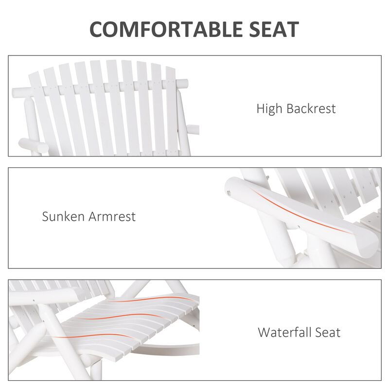 White Garden Duo: 2-Person Wooden Rocking Bench with Slatted Design