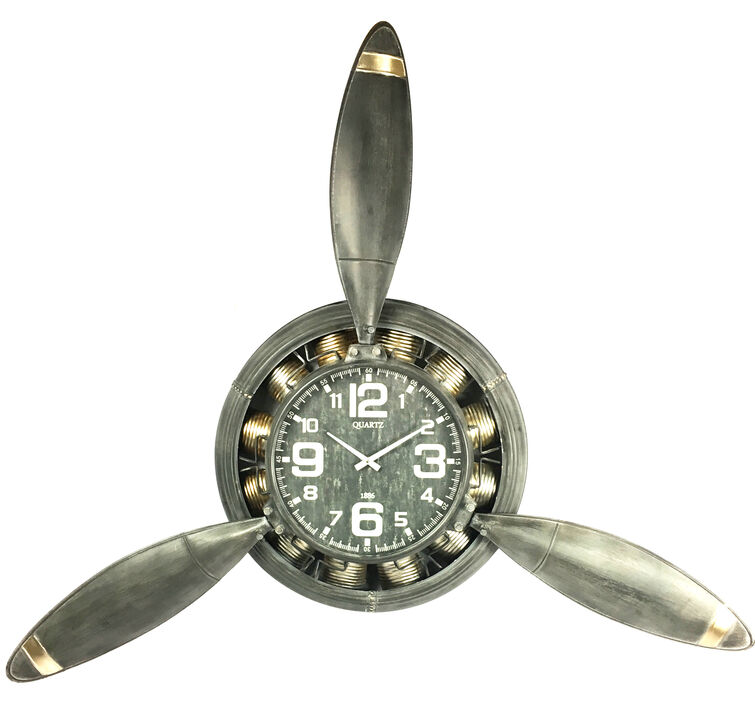 Metal Airplane Propeller Wall Décor clock, Vintage Wrought Iron Aviation Clock Wall Art Decor