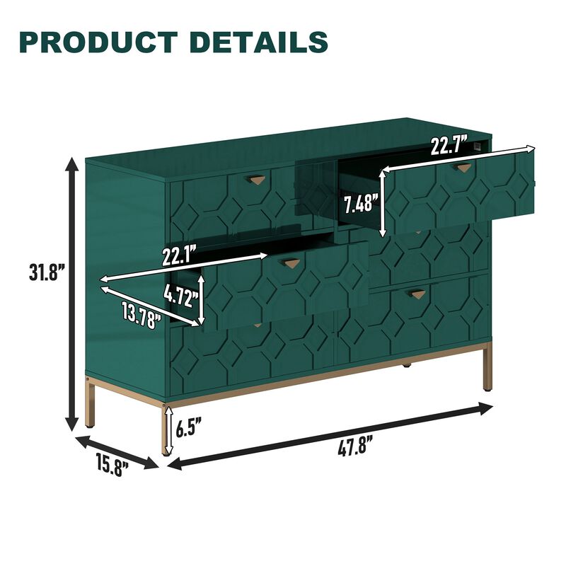 31.77 in. H Freestanding Storage Cabinet Green 6 Drawer Accent Cabinet
