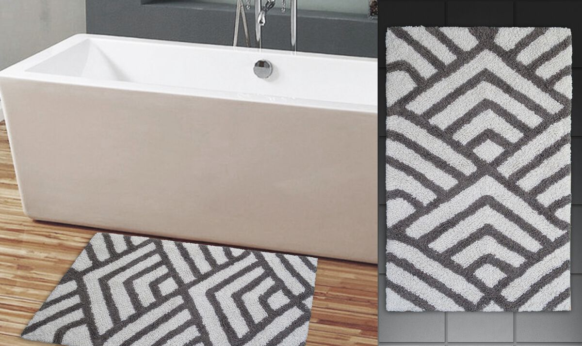 20"x32" Reversible Bathroom Rug Grey & Ivory