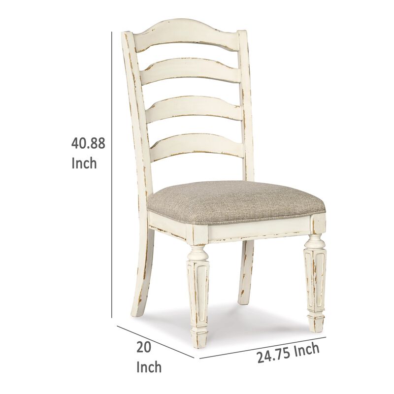 Alyn Dining Side Chair Set of 2, Ladderback, Distressed White Wood - Benzara