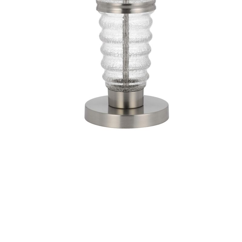 Maci 29 Inch Table Lamp, Accent Crackled Clear Glass, White Drum Shade - Benzara