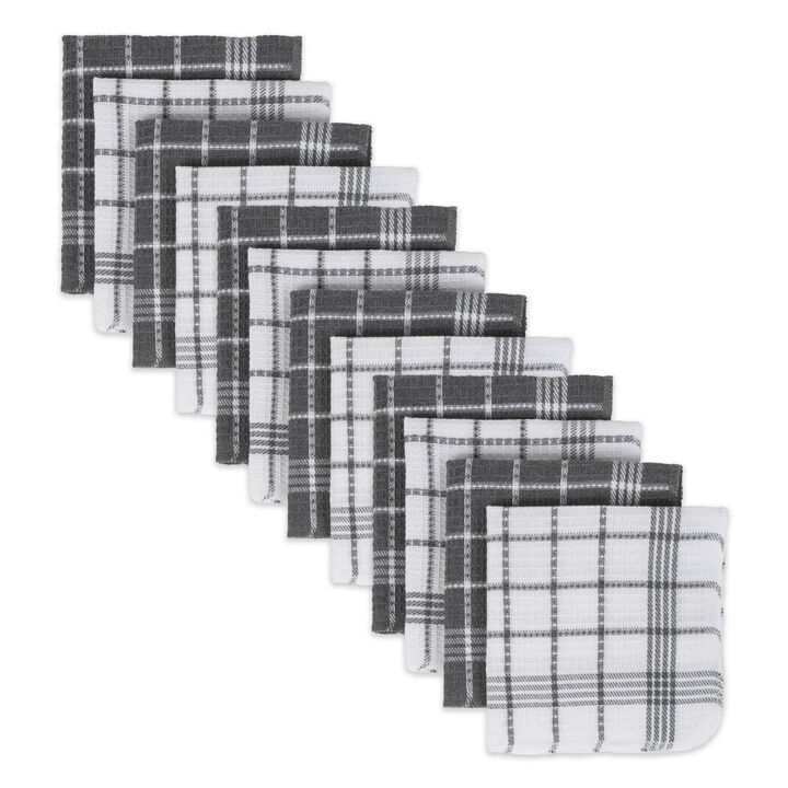 Set of 12 Gray and White Waffle Weave Dish Cloth  13"