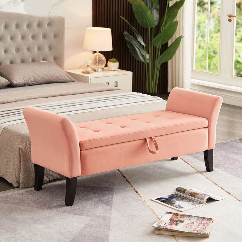 51.5" Bed Bench With Storage Pink Velvet