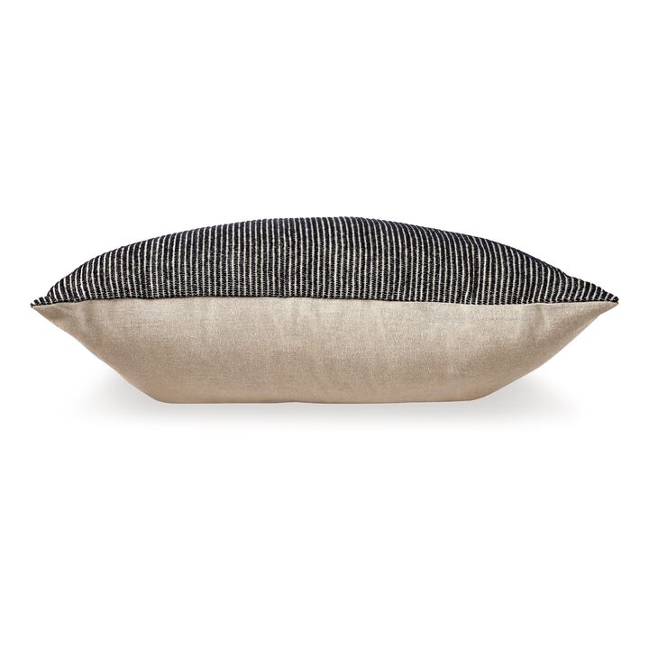 Square Accent Throw Pillow, 20 Inch, Striped Black Cotton, Gray Brown - Benzara
