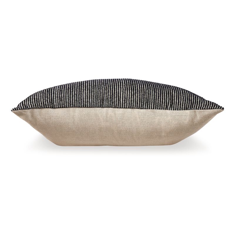 Square Accent Throw Pillow, 20 Inch, Striped Black Cotton, Gray Brown - Benzara