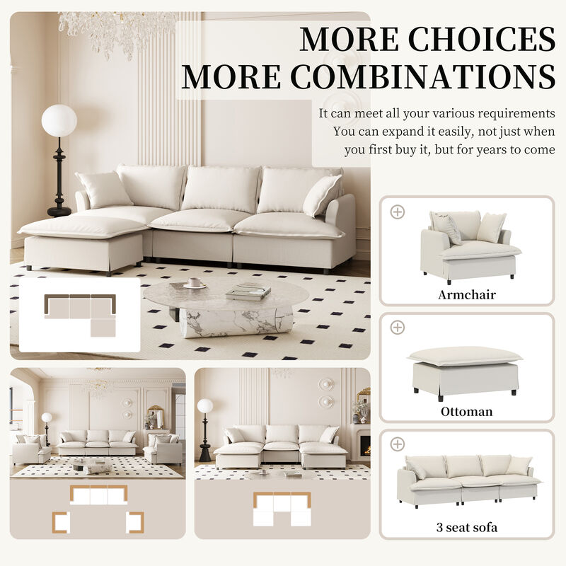 Merax Chenille Sectional Sofa with Ottoman