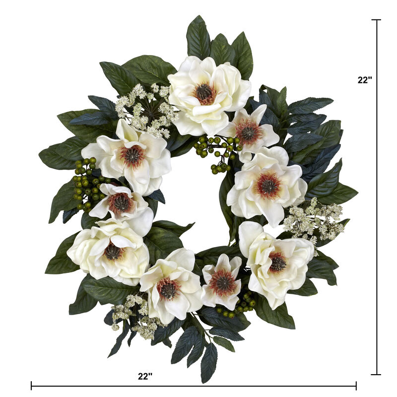 Nearly Natural 22-in Magnolia Wreath