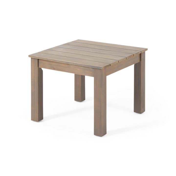 Elin Side End Table, 20 Inch Slatted Square Top, Brown Acacia Wood - Benzara