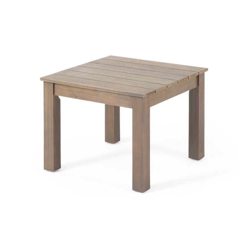 Elin Side End Table, 20 Inch Slatted Square Top, Brown Acacia Wood - Benzara