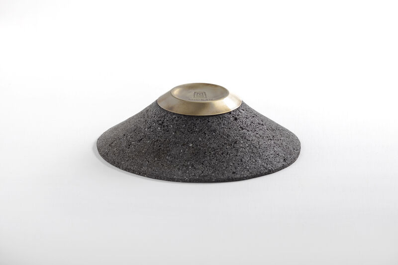 CHIMBORAZO Decorative Volcanic Stone Bowl with Aged Bronze Detail by ANDEAN, In Stock