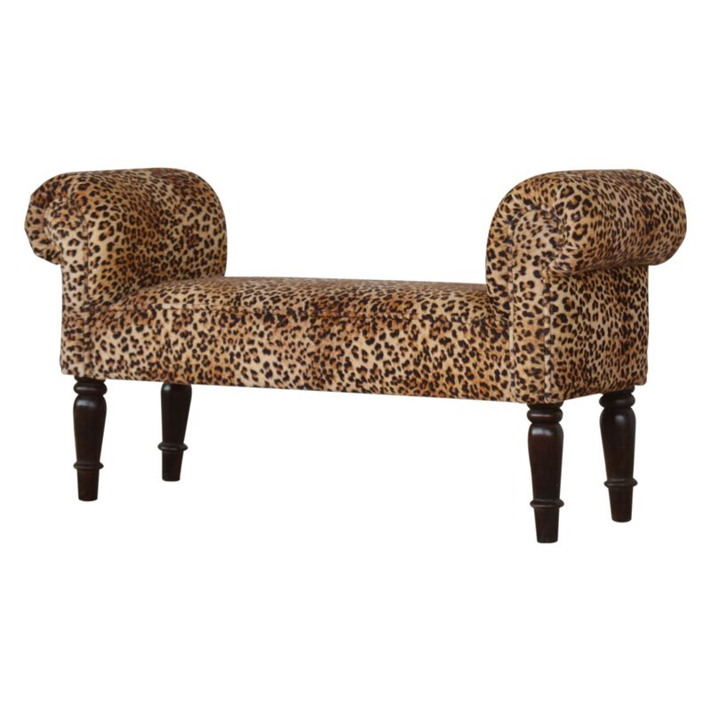 Leopard Print Velvet Solid Wood Uphlolestry  Bench