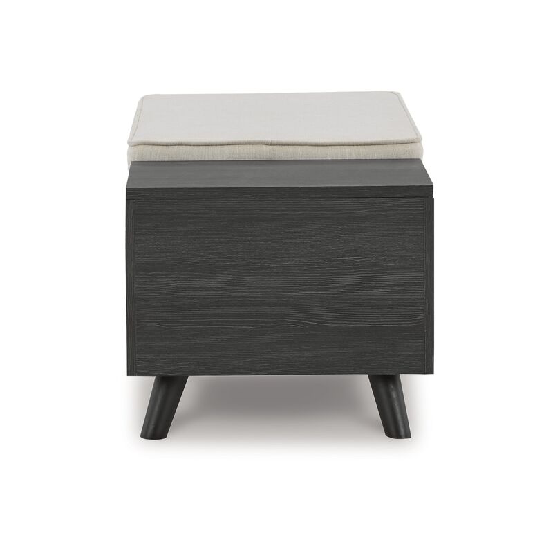 Yasmin Storage Bench, Black Gray Wood, Beige Polyester, Foam, 39 Inch - Benzara