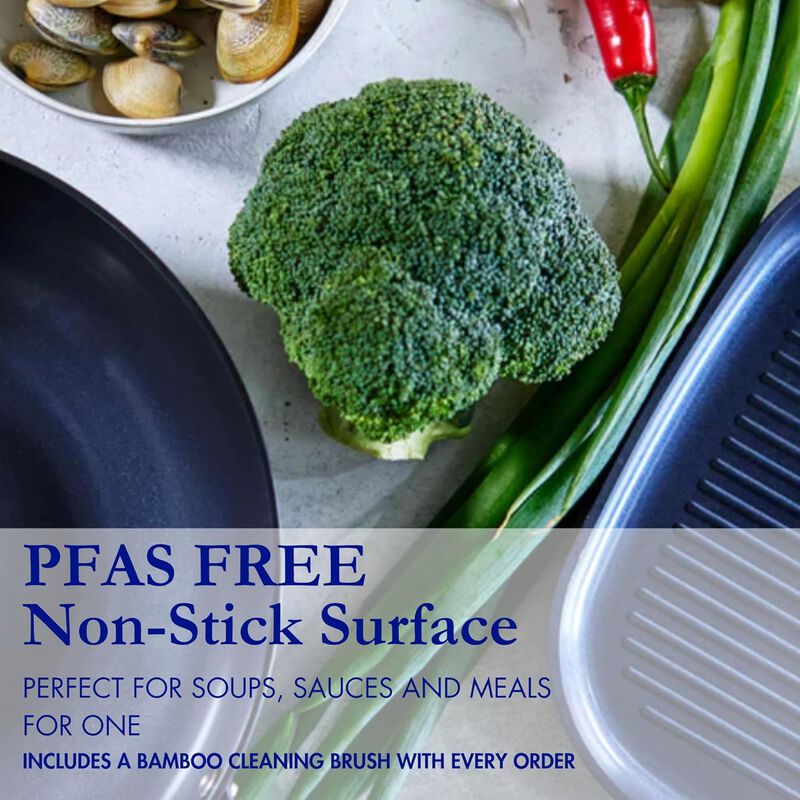 Blu. Cookware 2.7QT Nonstick Sauce Pan with Lid, Non-Toxic, Non-Stick Ceramic, PFA/PFOA-Free, Suitable for All Cooktops, Includes Cleaning Bamboo Brush