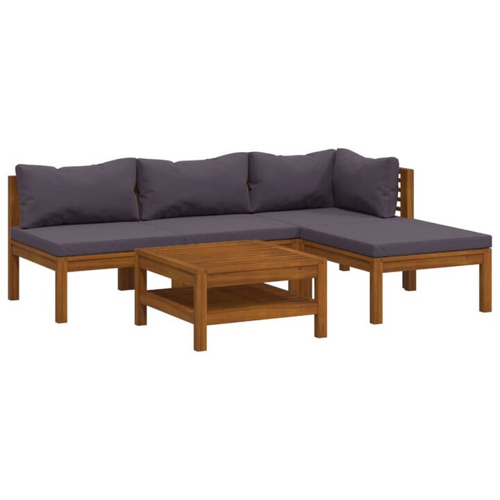 Outdoor 5pc Modular Sofa Set, Slatted Coffee Table, Brown Acacia Wood - Benzara