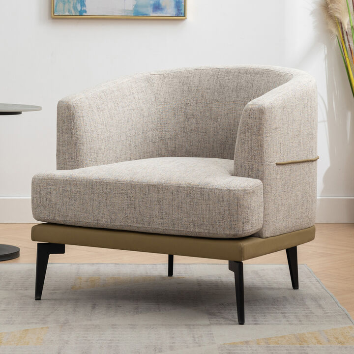 Modern Twotone Barrel Fabric Chair, Upholstered Round Armchair For Living Room Bedroom Reading Room