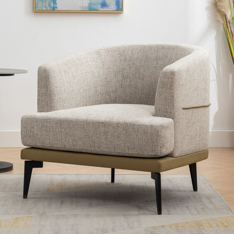 Modern Twotone Barrel Fabric Chair, Upholstered Round Armchair For Living Room Bedroom Reading Room