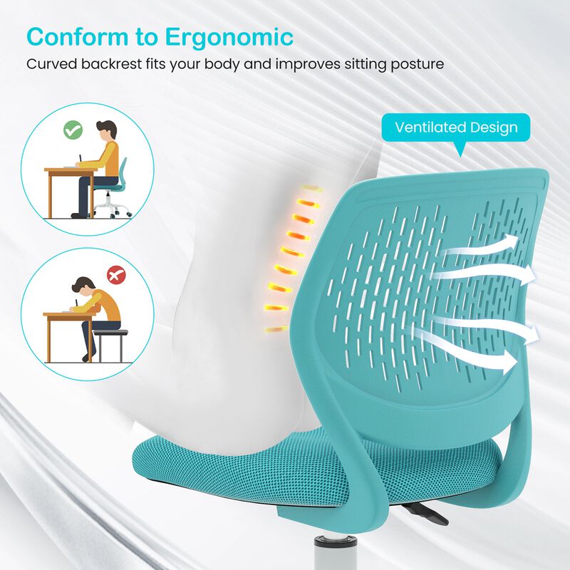 Costway Office Task Desk Armless Chair Adjustable Mid Back Swivel Study Chair