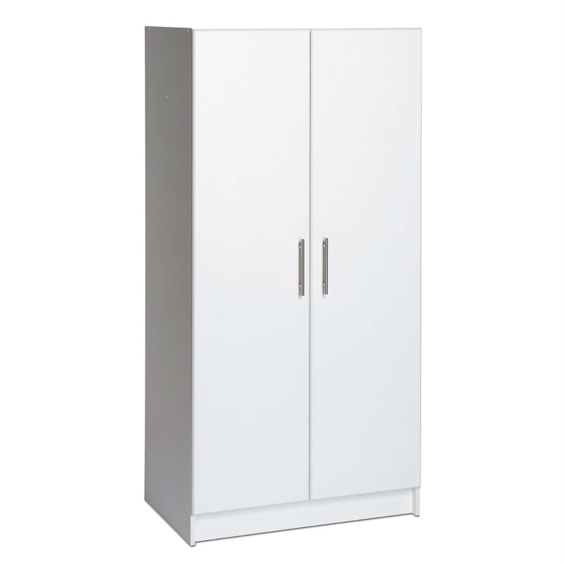 Hivvago White 2 Door Wardrobe Cabinet with Hanging Rail and Storage Shelf