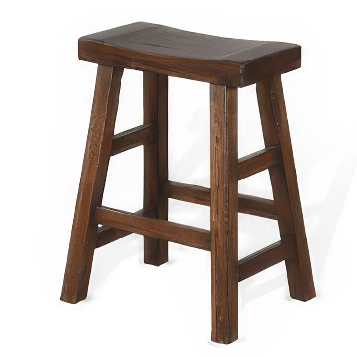 Reggie Counter Stool Set of 2, Saddle Seat Mocha Brown Mahogany - Benzara