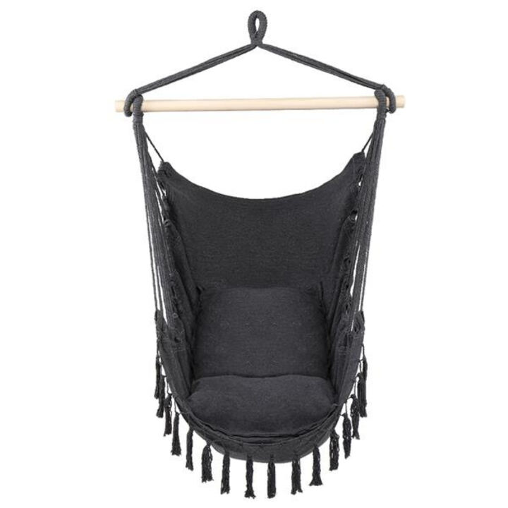 Tassel Plus Pillow Hanging Chair, Elegant Swing Chair for Porch, Patio, or Bedroom