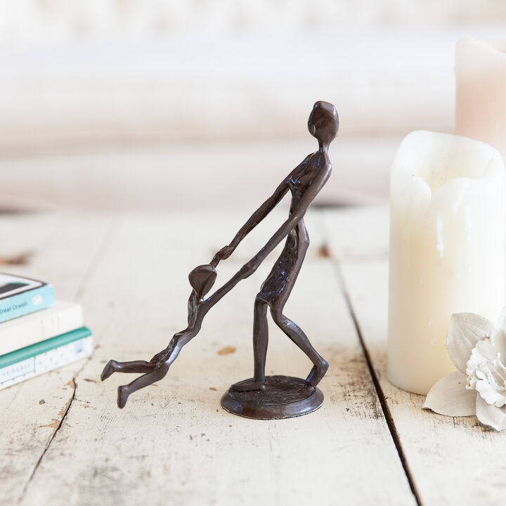 Mother Playing and Swinging Child Cast Bronze Sculpture Figurine