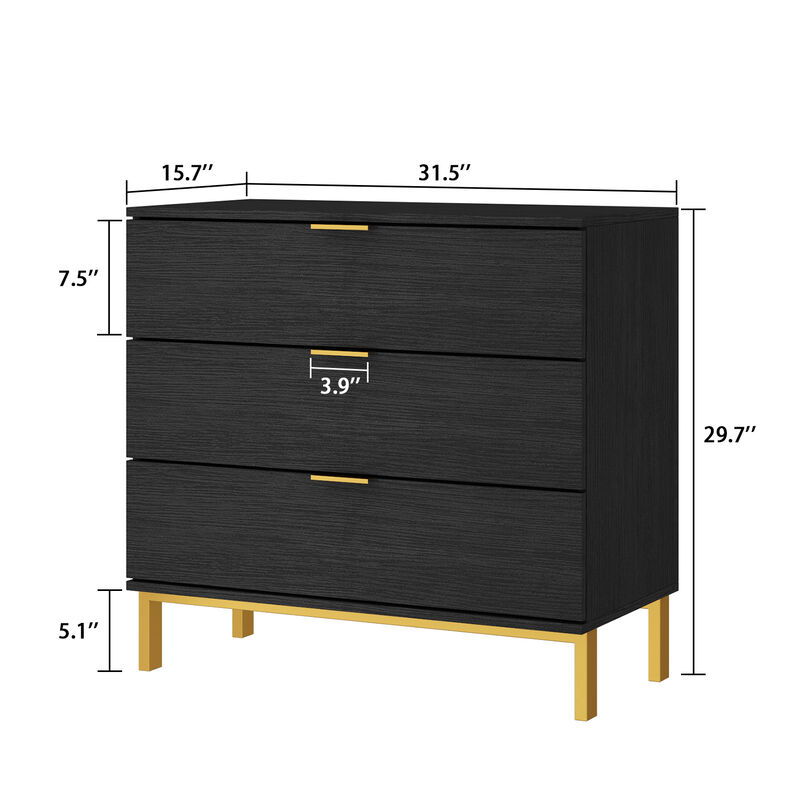 3-Drawers Black Wood Chest of Drawers Dresser Vanity Table Storage Cabinet Nightstand 29.7 in. H x 31.5 W x 15.7 D