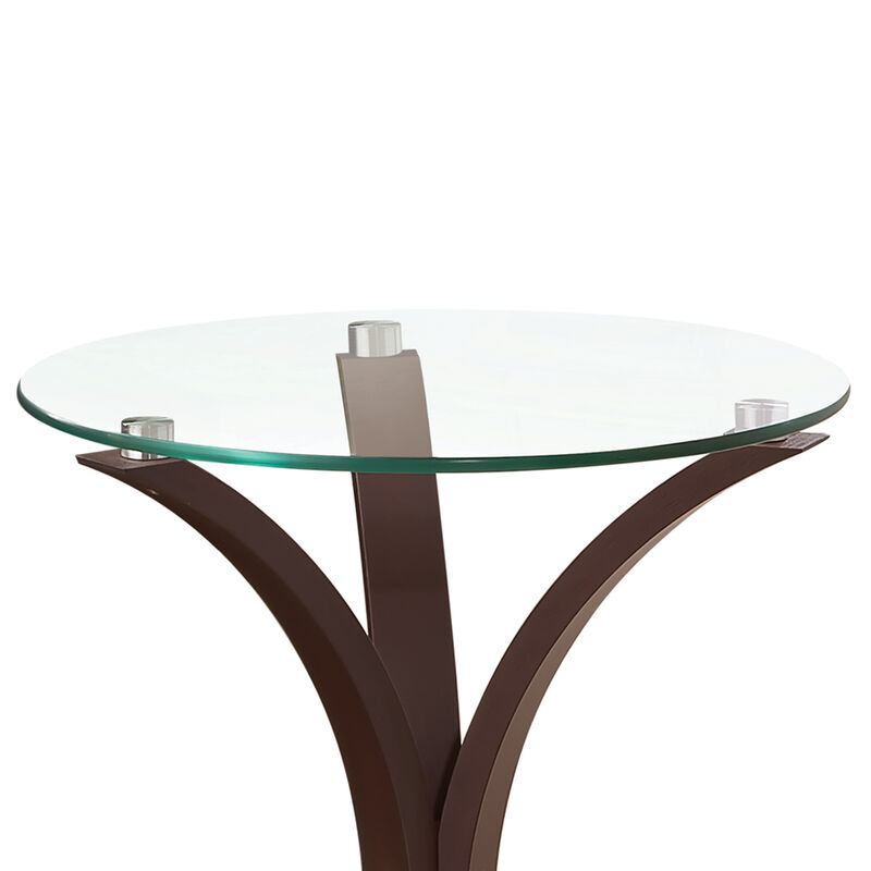 Contemporary Wood Accent Table, Tempered Glass Top, Brown, Clear-Benzara