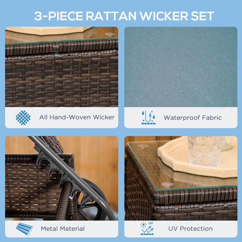 Rattan Outdoor Set: 3PC Adjustable Lounger with Side Table