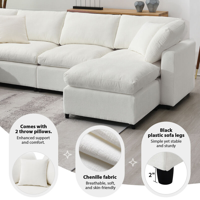 Merax 6 Seats Chenille Sofa Set with Ottoman