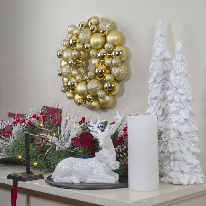 Vegas Gold 3-Finish Shatterproof Ball Christmas Wreath  13-Inch