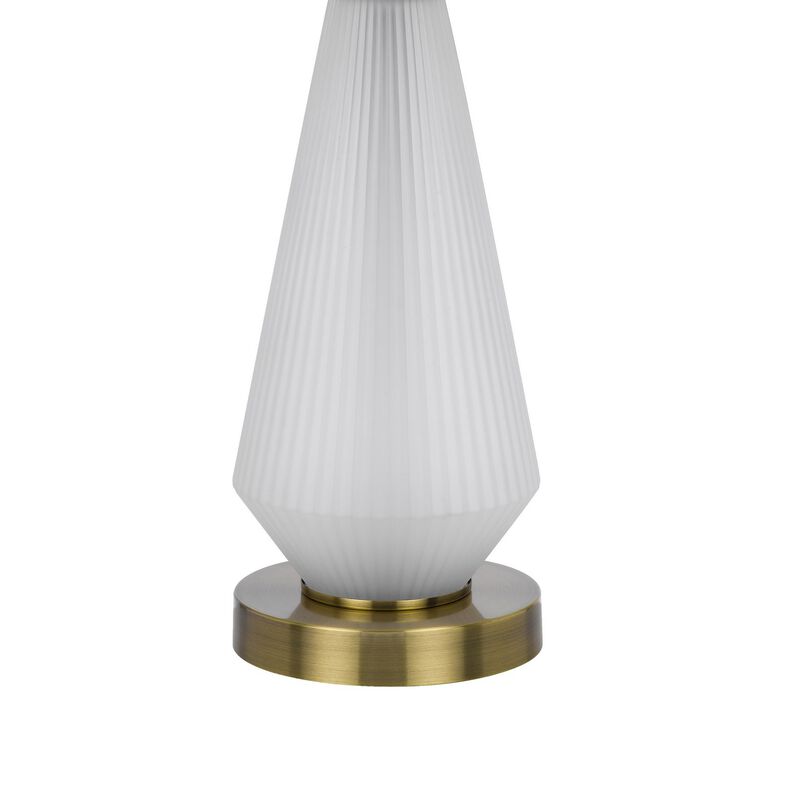 Rizo 32 Inch Table Lamp, Tapered Style Frosted Glass Base, Beige Shade - Benzara