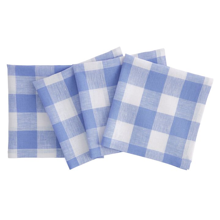 Solino Home 100% Pure Linen Buffalo Check Dinner Napkins 20 x 20 Inch Set of 4