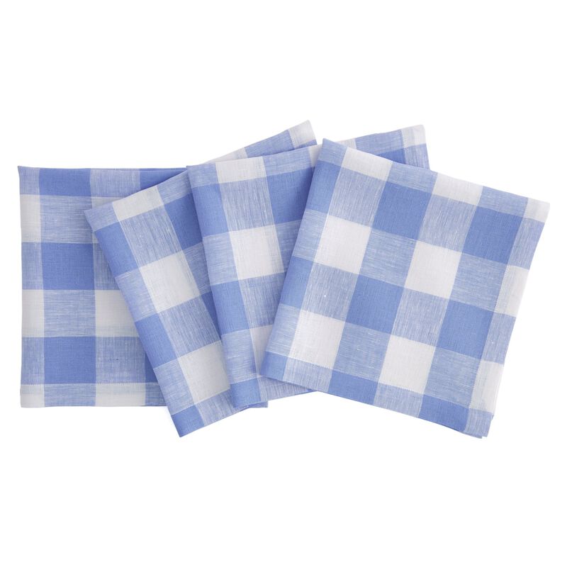Solino Home 100% Pure Linen Buffalo Check Dinner Napkins 20 x 20 Inch Set of 4