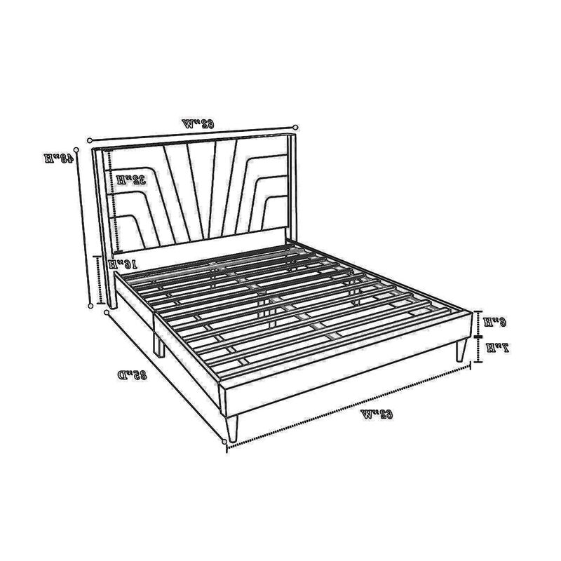 Nny Queen Size Bed with Tufted Headboard, Charcoal Burlap Upholstery, Wood - Benzara