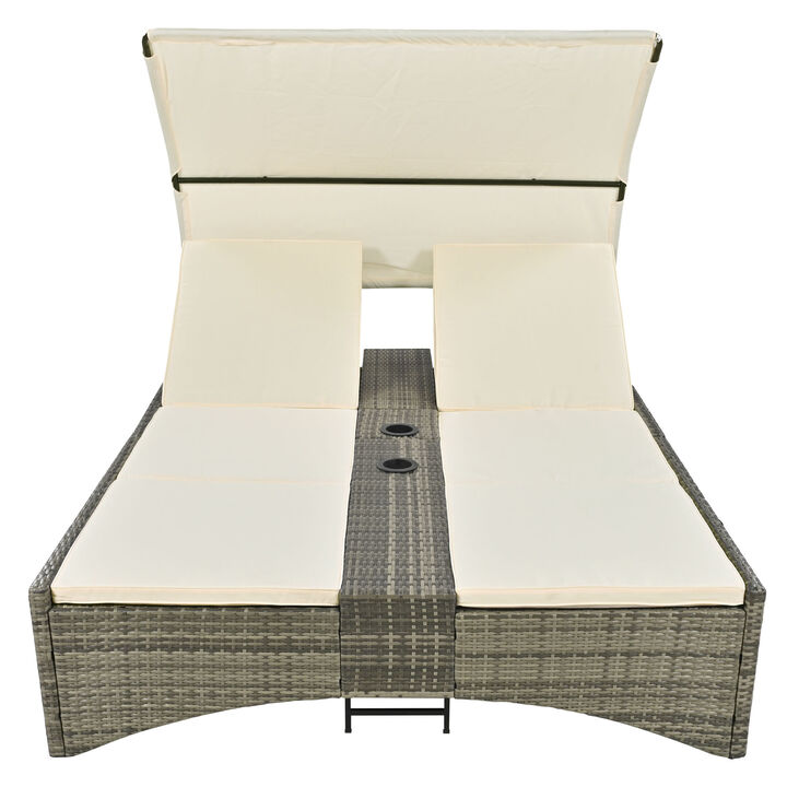 Merax Patio Outdoor Daybed Bed with Shelter Roof