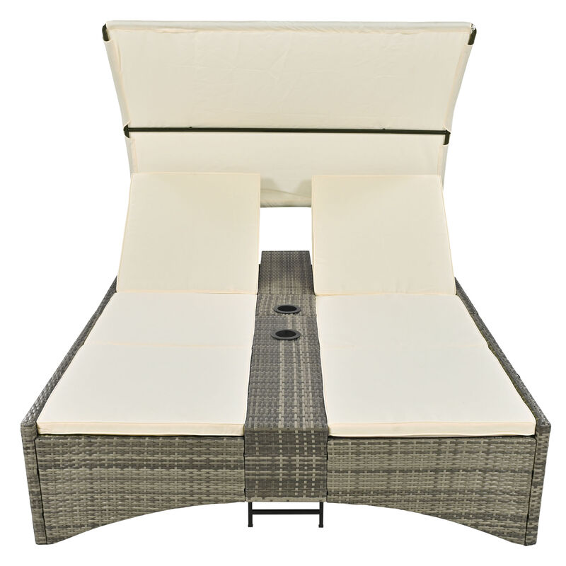 Merax Patio Outdoor Daybed Bed with Shelter Roof