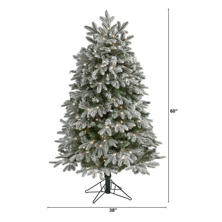 Hivvago 5 Feet Flocked Colorado Mountain Fir Artificial Christmas Tree with 300 Warm White Microdot (Multifunction) LED Lights with Instant Connect Technology and 511 Bendable Branches