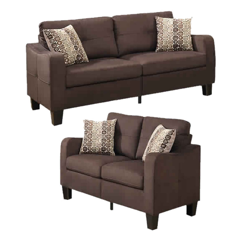 Polyfiber 2 Pieces Sofa Set With Accent Pillows Brown - Benzara