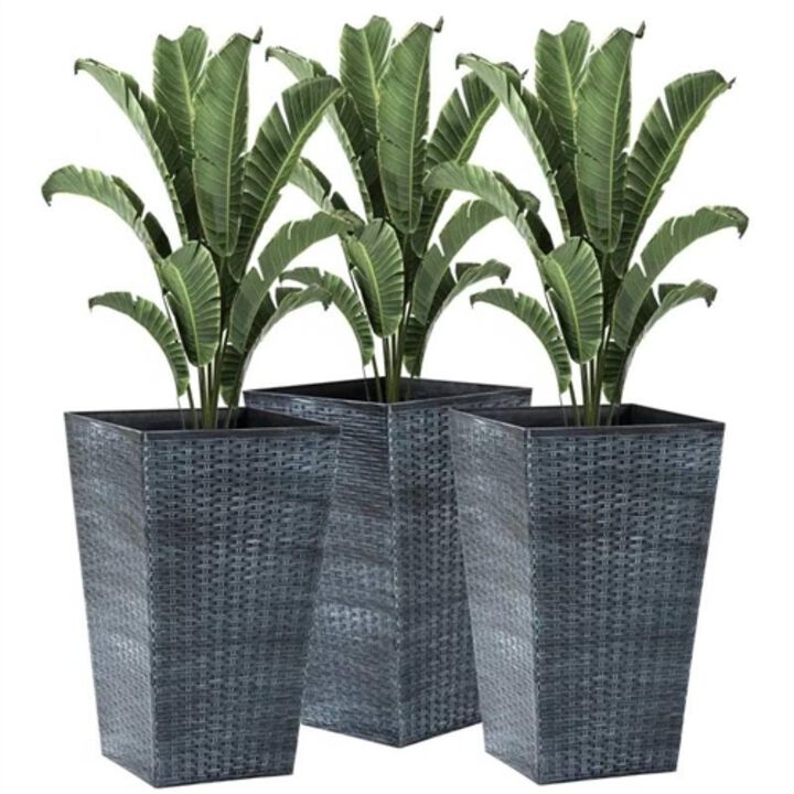 Hivvago Set of 3   Grey Faux Rattan Plastic Tall Large Flower Pots