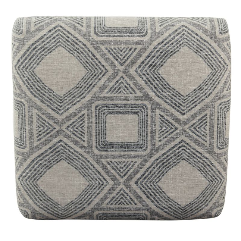 Metal Counter Stool with Geometric Pattern Fabric Upholstered Seat, Gray and Black - Benzara