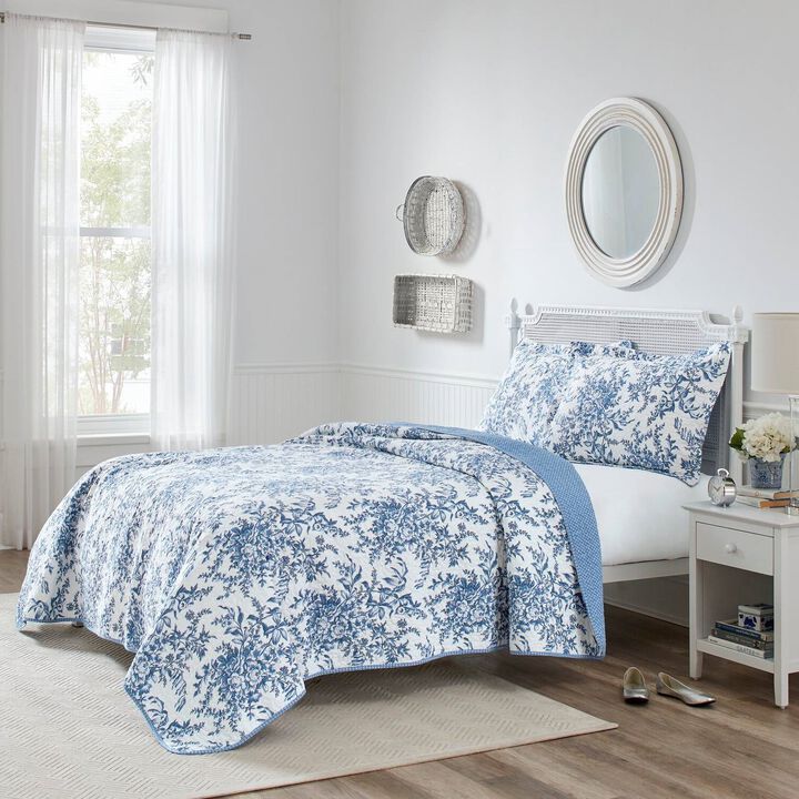 Hivvago Full/Queen 3 Piece Bed In A Bag Reversible Blue White Floral Cotton Quilt Set